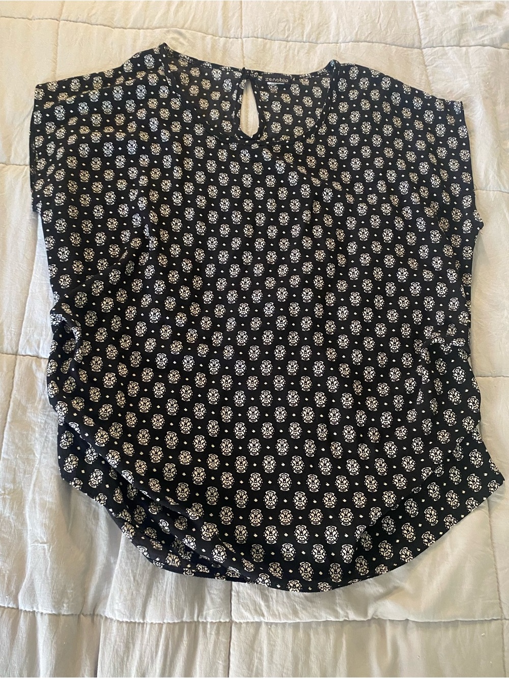 Zenobia Black Blouse with White Floral Dot Print